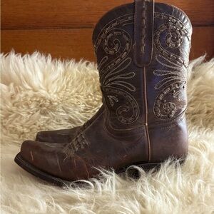 Tony Lama Chocolate Brown Western Boho Embroidered Cowboy Boots